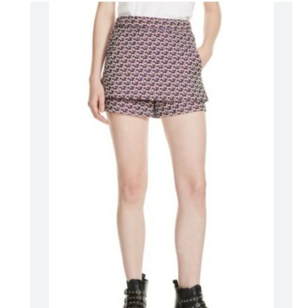 NWT Maje Floral Jacquard Skirt Front Shorts Skort SZ 36/S Pink Pockets Girly